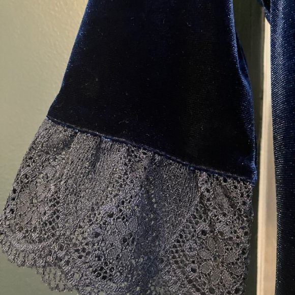 Florence Eiseman Girls Midnight Blue Stretch Velvet Lace Cuff SZ 8 Dress - Picture 8 of 13